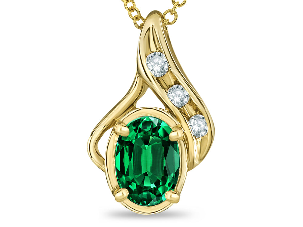 Star K Oval 7x5mm Simulated Emerald Drop Pendant Necklace