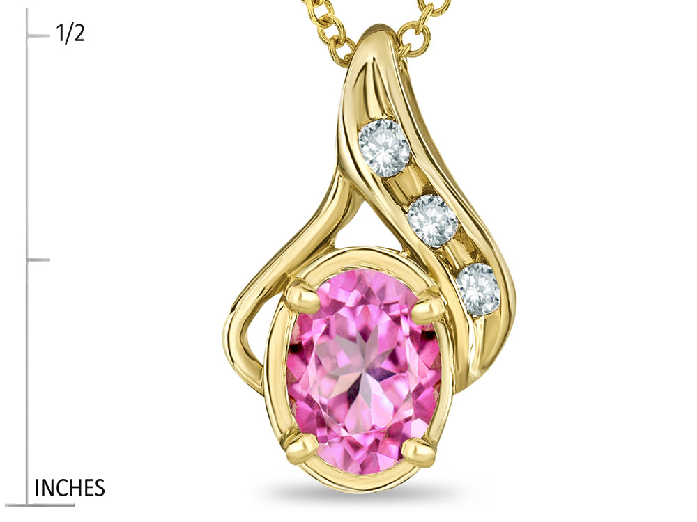 Star K™ Oval 7x5mm Created Pink Sapphire Drop Pendant Necklace