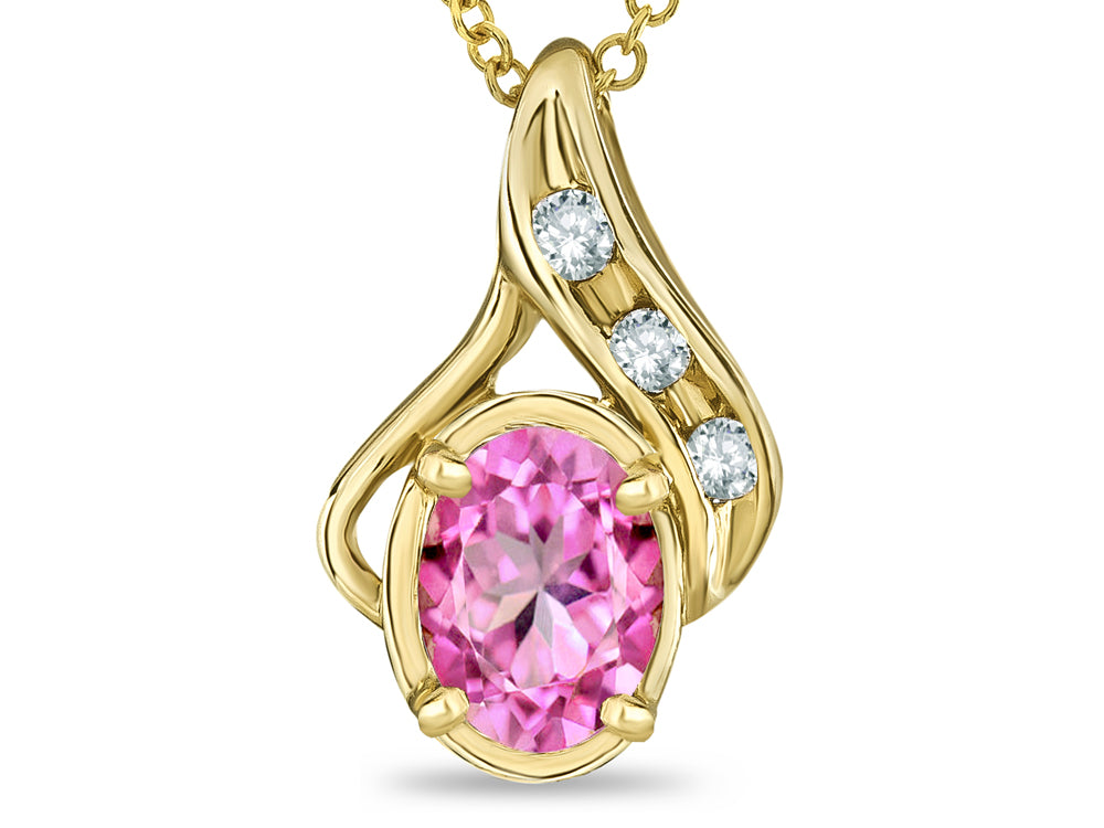 Star K Oval 7x5mm Created Pink Sapphire Drop Pendant Necklace