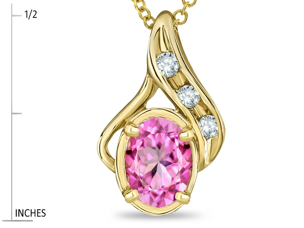 Star K™ Oval 7x5mm Simulated Pink Tourmaline Drop Pendant Necklace