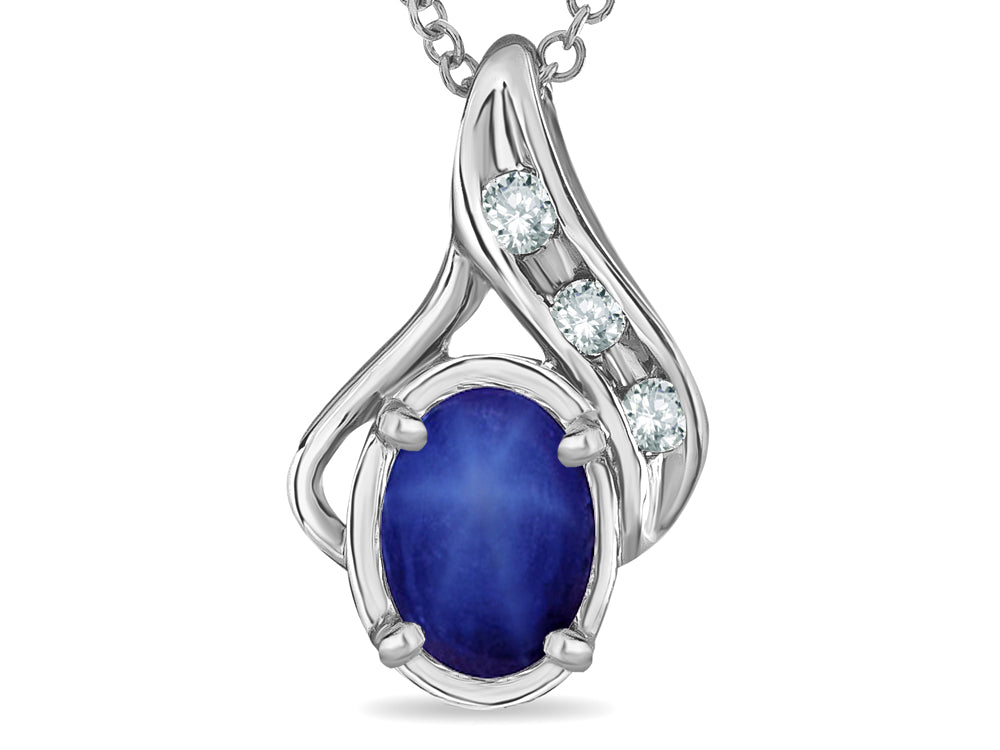 Star K Oval 7x5mm Created Star Sapphire Drop Pendant Necklace