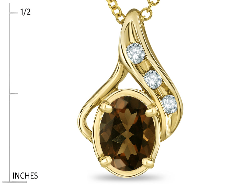 Star K™ Oval 7x5mm Genuine Smoky Quartz Drop Pendant Necklace