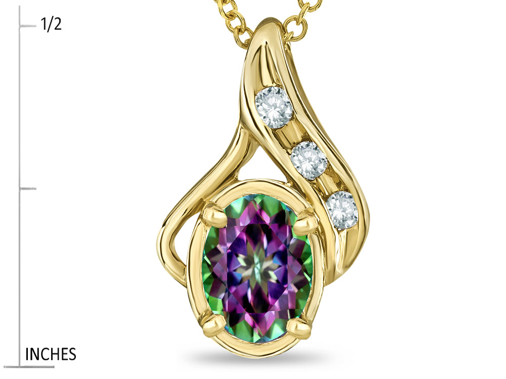 Star K™ Oval 7x5mm Rainbow Mystic Topaz Drop Pendant Necklace