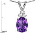 Star K Oval 8x6mm Genuine Amethyst Rabbit Ear Pendant Necklace