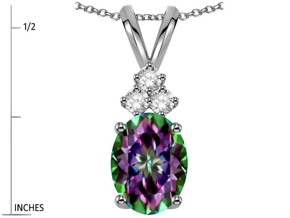 Star K Oval 8x6 mm Rainbow Mystic Topaz Rabbit Ear Pendant Necklace