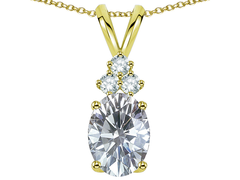 Star K Oval 8x6mm Genuine White Topaz Rabbit Ear Pendant Necklace