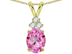 Star K Oval 8x6 mm Created Pink Sapphire Rabbit Ear Pendant Necklace