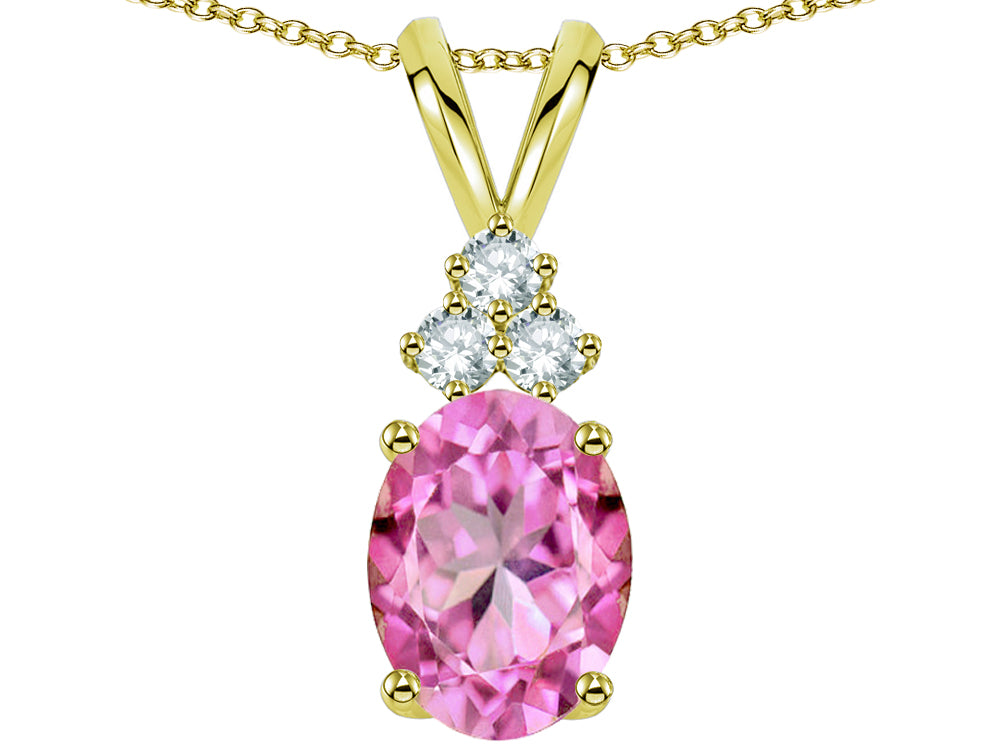 Star K Oval 8x6 mm Created Pink Sapphire Rabbit Ear Pendant Necklace