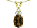 Star K Oval 8x6 mm Genuine Smoky Quartz Rabbit Ear Pendant Necklace
