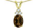 Star K Oval 8x6 mm Genuine Smoky Quartz Rabbit Ear Pendant Necklace