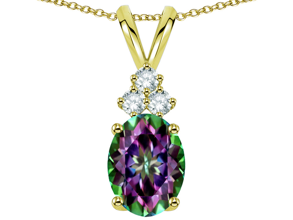 Star K Oval 8x6 mm Rainbow Mystic Topaz Rabbit Ear Pendant Necklace