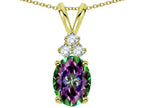 Star K Oval 8x6 mm Rainbow Mystic Topaz Rabbit Ear Pendant Necklace