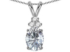Star K Oval 8x6mm Genuine White Topaz Rabbit Ear Pendant Necklace