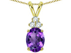 Star K Oval 8x6mm Genuine Amethyst Rabbit Ear Pendant Necklace