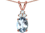 Star K Oval 8x6mm Genuine Aquamarine Rabbit Ear Pendant Necklace