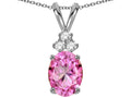 Star K Oval 8x6 mm Created Pink Sapphire Rabbit Ear Pendant Necklace