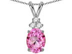 Star K Oval 8x6 mm Created Pink Sapphire Rabbit Ear Pendant Necklace