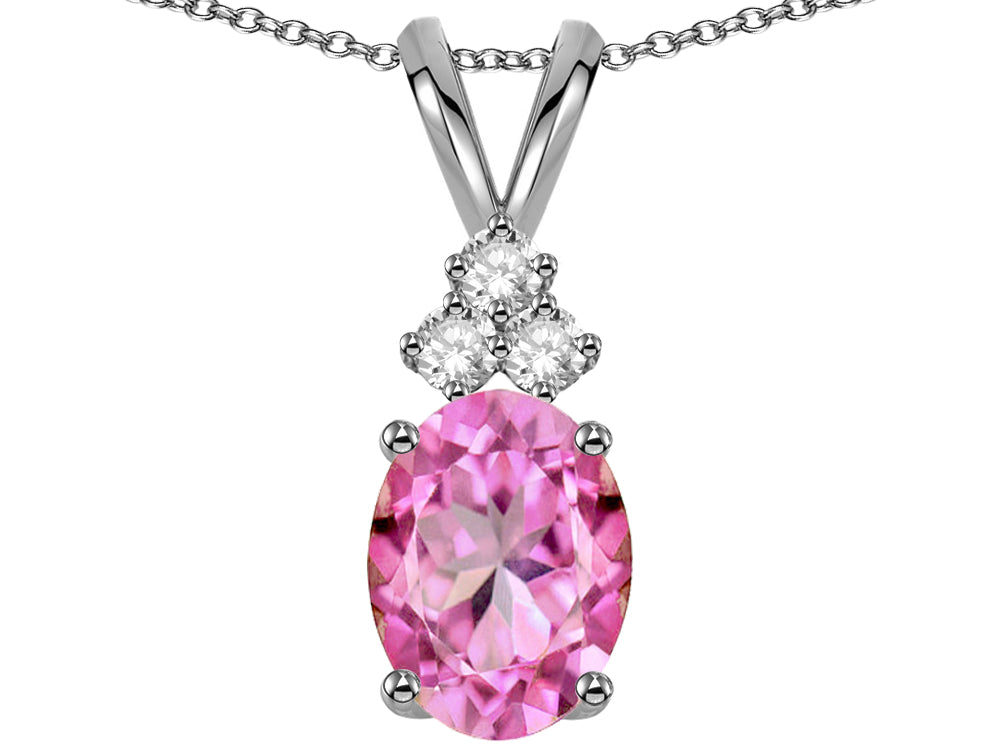 Star K Oval 8x6 mm Created Pink Sapphire Rabbit Ear Pendant Necklace