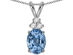 Star K Oval 8x6 mm Simulated Aquamarine Rabbit Ear Pendant Necklace