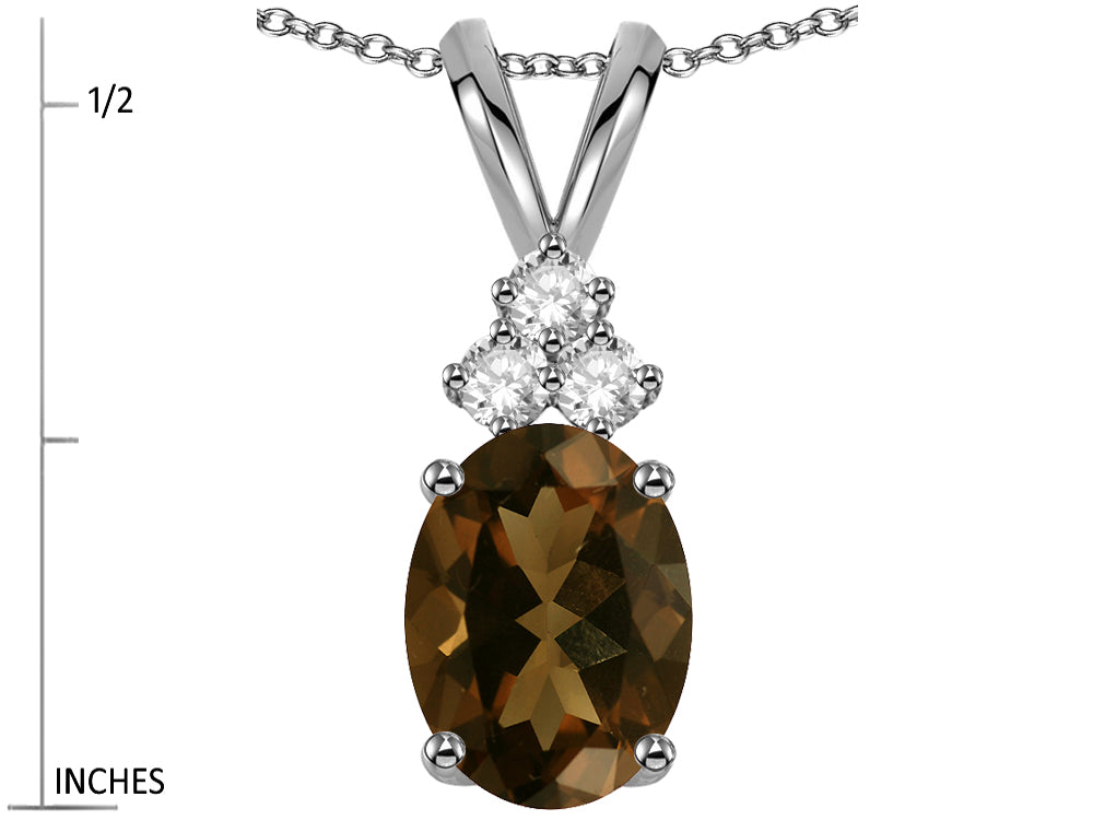 Star K Oval 8x6 mm Genuine Smoky Quartz Rabbit Ear Pendant Necklace