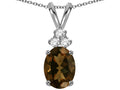 Star K Oval 8x6 mm Genuine Smoky Quartz Rabbit Ear Pendant Necklace