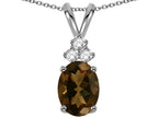 Star K Oval 8x6 mm Genuine Smoky Quartz Rabbit Ear Pendant Necklace