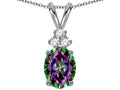 Star K Oval 8x6 mm Rainbow Mystic Topaz Rabbit Ear Pendant Necklace