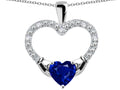 Star K Hands Holding Heart Created Sapphire Claddagh Pendant Necklace