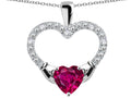 Star K Hands Holding Heart Created Ruby Claddagh Pendant Necklace