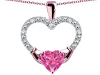 Star K Hands Holding Heart Created Pink Sapphire Claddagh Pendant Necklace