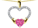 Star K Hands Holding Heart Created Pink Sapphire Claddagh Pendant Necklace