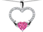 Star K Hands Holding Heart Created Pink Sapphire Claddagh Pendant Necklace