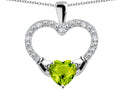 Star K Hands Holding Heart Genuine Peridot Claddagh Pendant Necklace