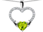 Star K Hands Holding Heart Genuine Peridot Claddagh Pendant Necklace
