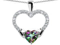 Star K Hands Holding Heart Rainbow Mystic Topaz Claddagh Pendant Necklace