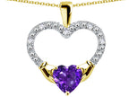 Star K Hands Holding Heart Genuine Amethyst Claddagh Pendant Necklace