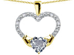 Star K Hands Holding Heart Genuine Aquamarine Claddagh Pendant Necklace