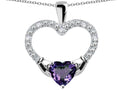 Star K Hands Holding Heart Simulated Alexandrite Claddagh Pendant Necklace