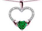 Star K Hands Holding Heart Simulated Emerald Claddagh Pendant Necklace