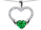 Star K Hands Holding Heart Simulated Emerald Claddagh Pendant Necklace