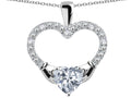 Star K Hands Holding Heart White Topaz Claddagh Pendant Necklace