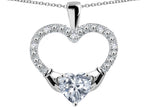 Star K Hands Holding Heart White Topaz Claddagh Pendant Necklace