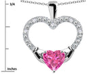 Star K Hands Holding Heart Created Pink Sapphire Claddagh Pendant Necklace