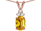 Star K Oval 8x6mm Genuine Yellow Orange Sapphire Rabbit Ear Pendant Necklace