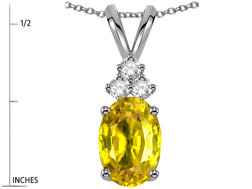 Star K Oval 8x6mm Genuine Yellow Orange Sapphire Rabbit Ear Pendant Necklace