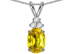 Star K Oval 8x6mm Genuine Yellow Orange Sapphire Rabbit Ear Pendant Necklace