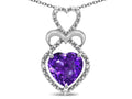 Star K Heart Shape 8mm Amethyst Double Heart Halo Embrace Pendant Necklace