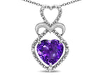 Star K Heart Shape 8mm Amethyst Double Heart Halo Embrace Pendant Necklace