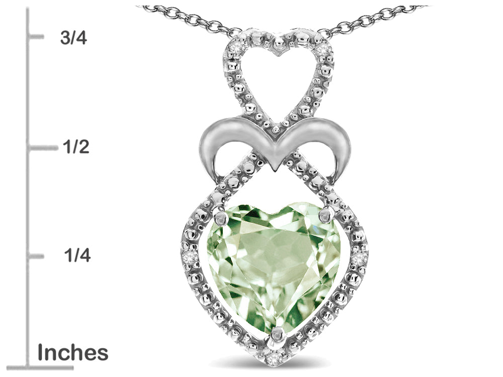 Star K Heart Shape 8mm Genuine Green Amethyst Heart Halo Embrace Pendant Necklace