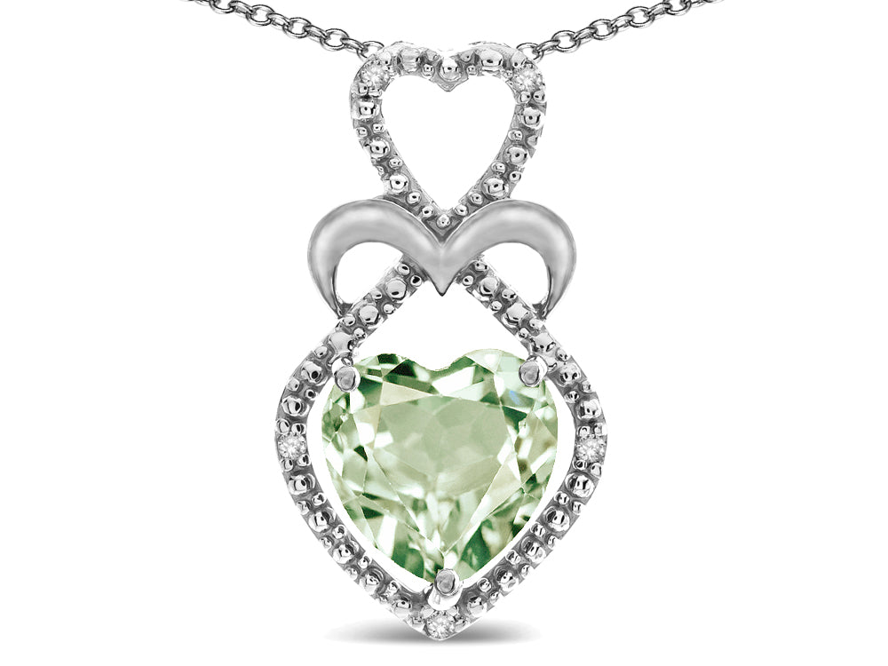 Star K Heart Shape 8mm Genuine Green Amethyst Heart Halo Embrace Pendant Necklace